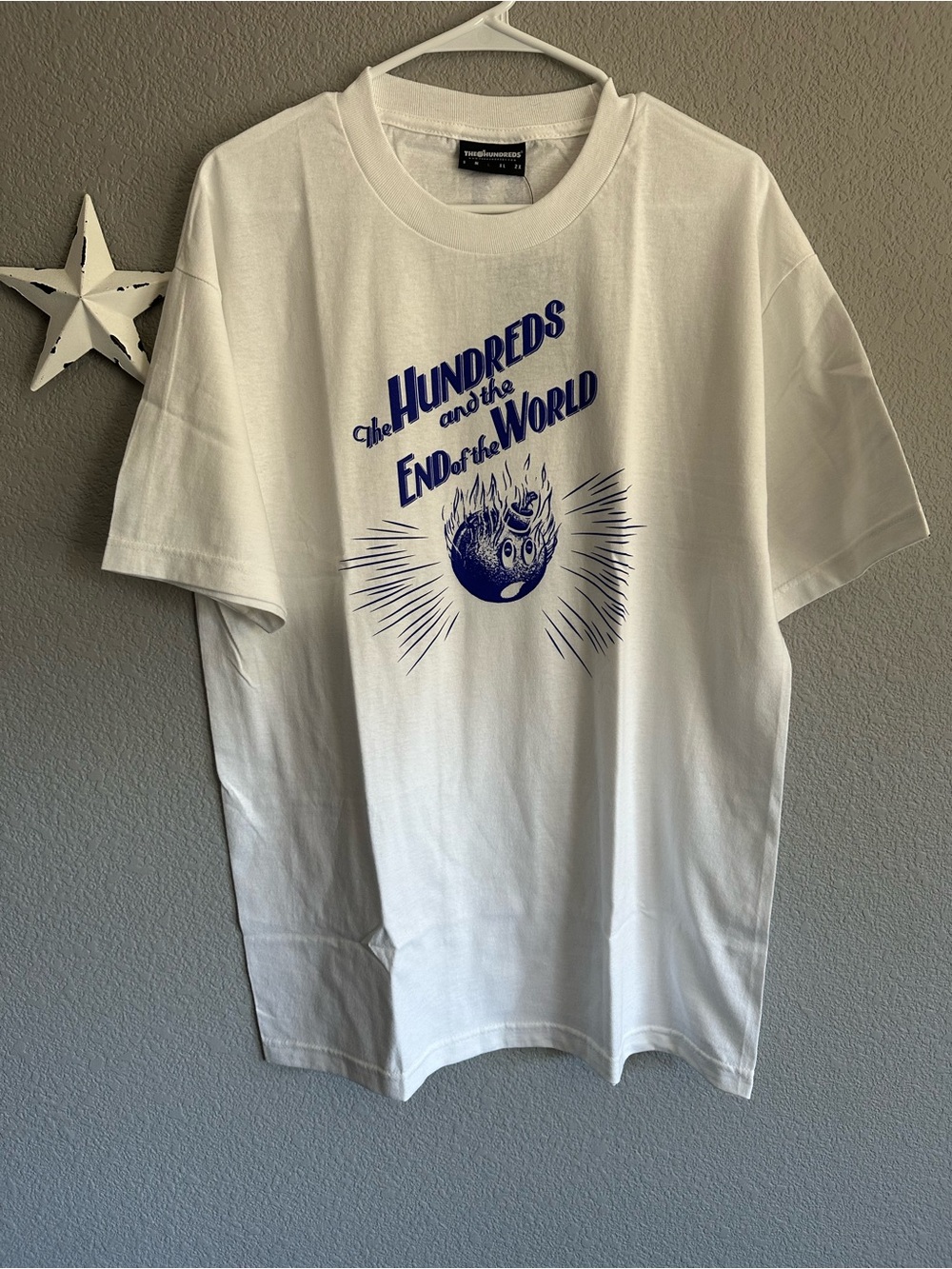 The Hundreds White Tee with Navy Graphic 'End of the World'